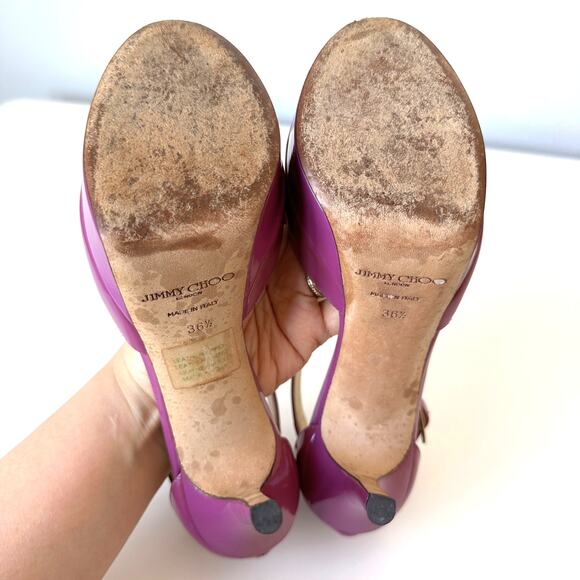 Jimmy Choo Purple Tribe Patent T-Strap Platform Heel Sandal Size 36.5 - Picture 12 of 16